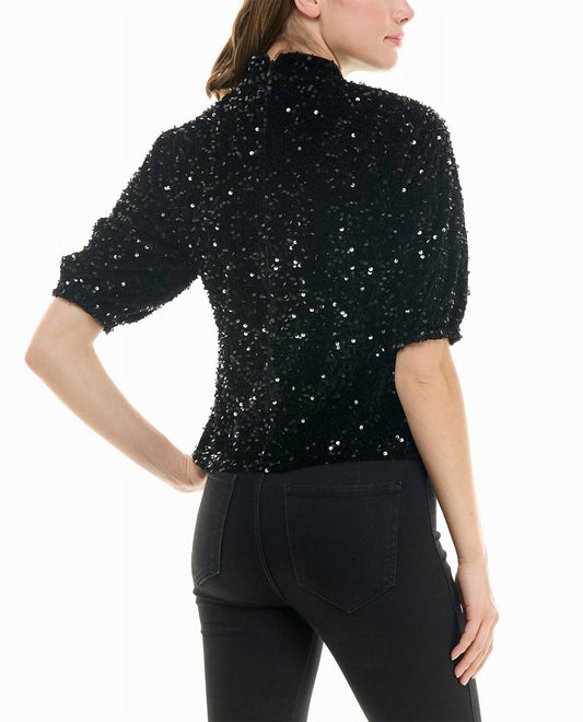 Nicole Miller - Ava Velvet Sequin Short Sleeve Top
