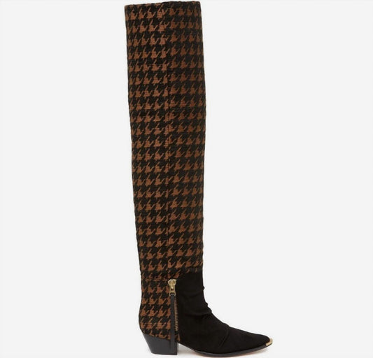 Schutz - Women's Houndstooth Wool Tweed Suede Over The Knee Boots