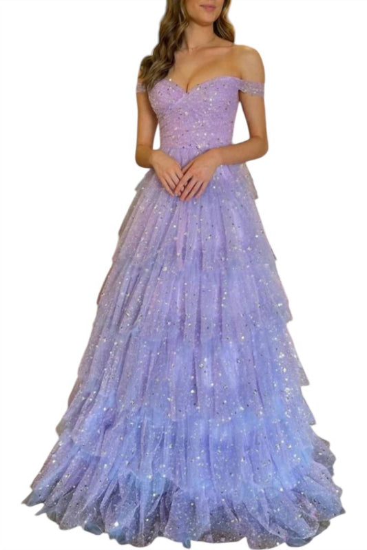 Nox Anabel - Glitter Sequins Tulle Tiered Prom Dress