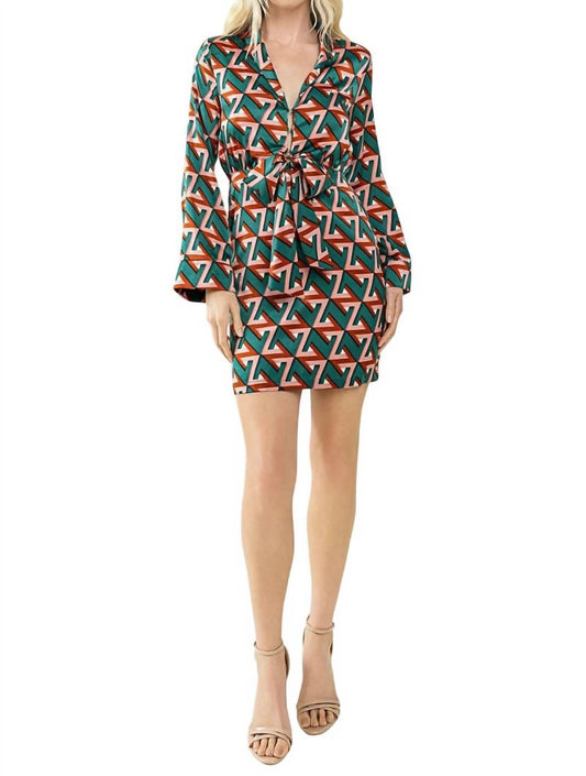 Tcec - Farrah Geometric Print Satin Dress