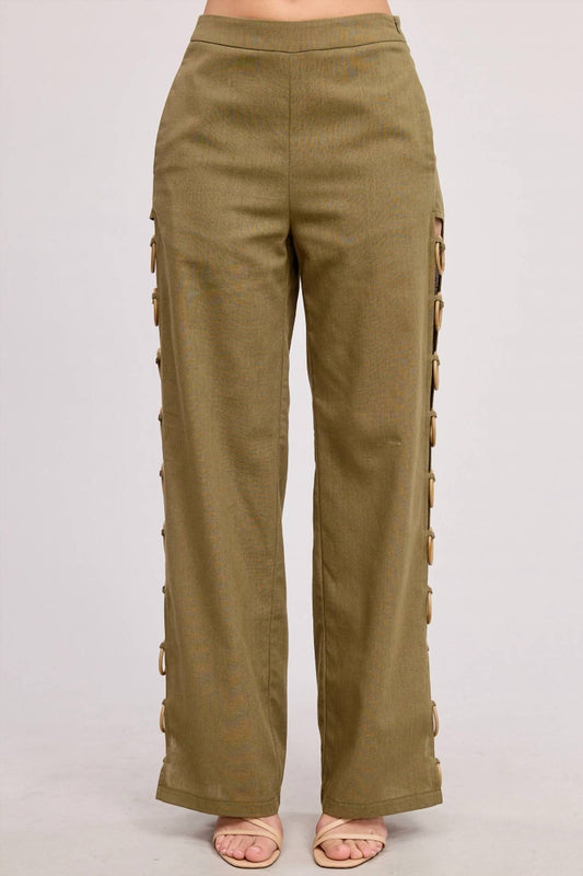 Mimosa - Linen Wide Leg Pants With Wooden Ring