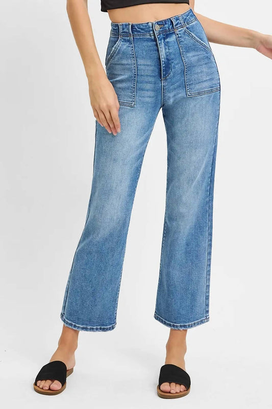 Risen - High Rise Ankle Flare Patch Pocket Jeans