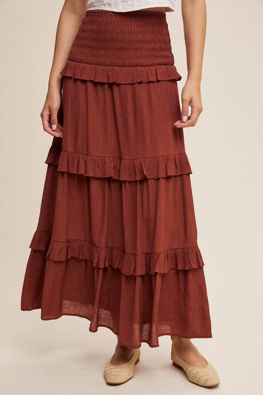Listicle - Women's Smocked Ruffle Tiered Maxi Skirt Or Midi Dress