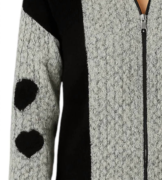 French Kyss - Heart Sleeve Crochet Zip Cardigan