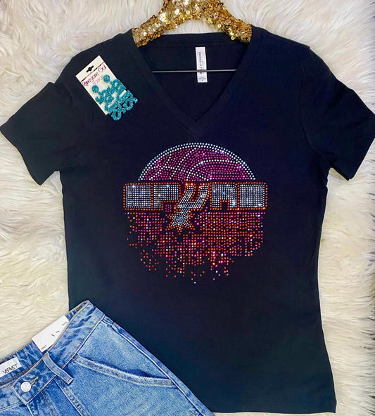 Crystallized By Sparkle - Women's Rhinestone Spurs V-neck Tee