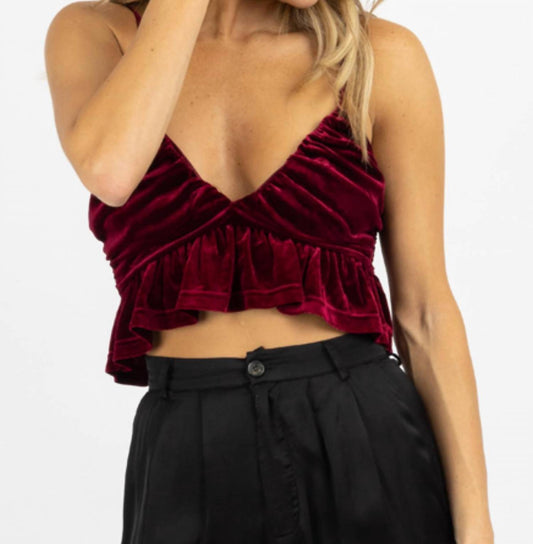 WINE RUFFLED CROPPED TOP