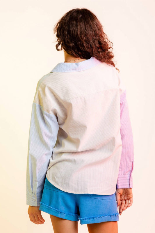 Very J - Long Sleeve Color Block Striped Shirt