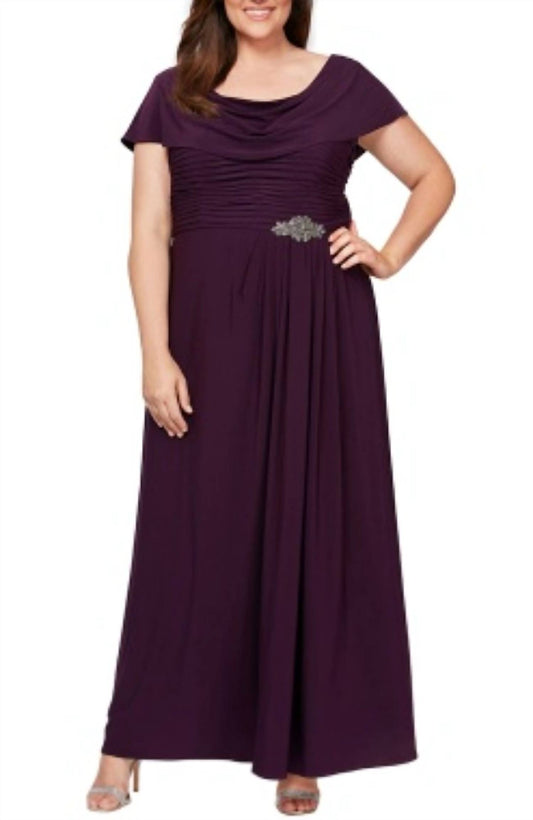 Pleated Embellished Side Detail Long Gown