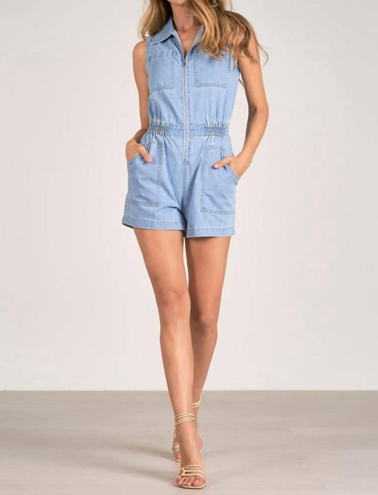 Elan - Zip Front Denim Romper