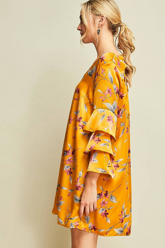 Entro - Floral And Ruffle Sleeve Dress