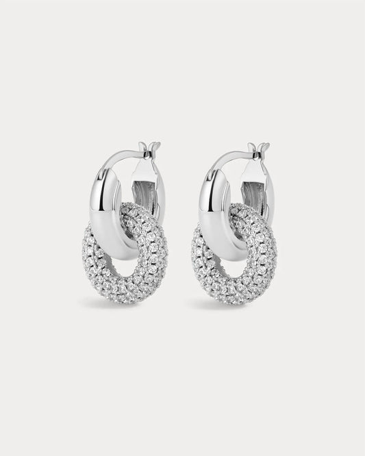 Luv Aj - Women's Pave Interlock Hoops Earrings