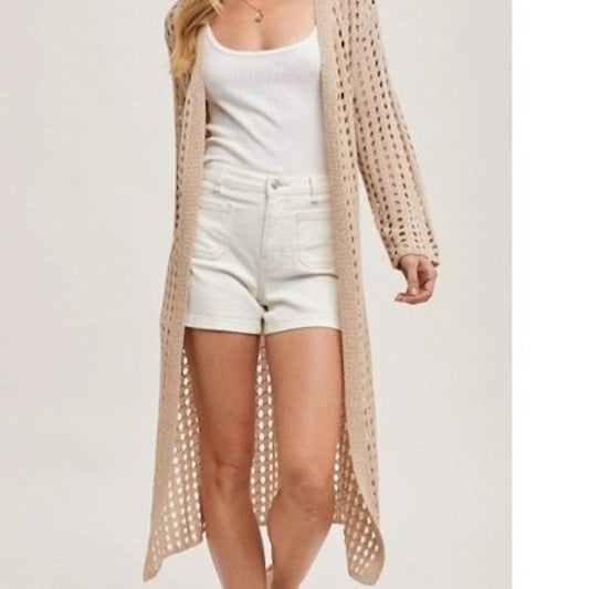Bluivy - Open Knit Long Line Duster Cardigan