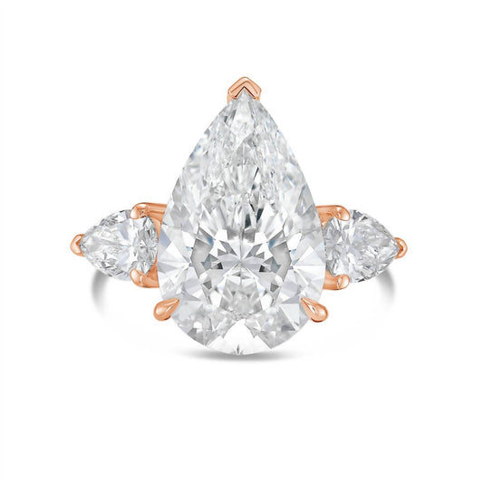 Diana M Jewels - Lab-grown Pear-shaped Diamond Three-stone Ring With 8.00 Ct Center And 0.70 Ct Side Stones