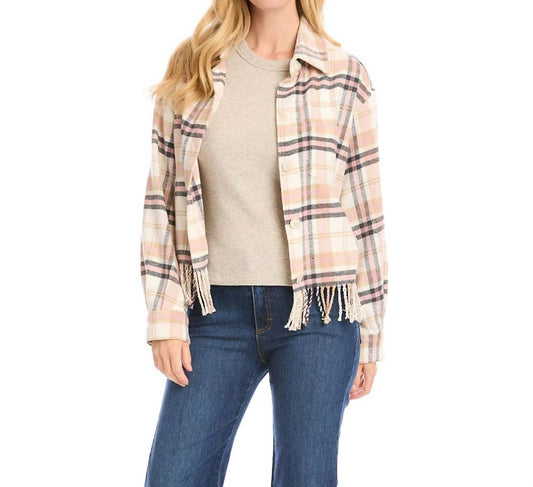 Karen Kane - Rose Plaid Fringe Shirt Jacket