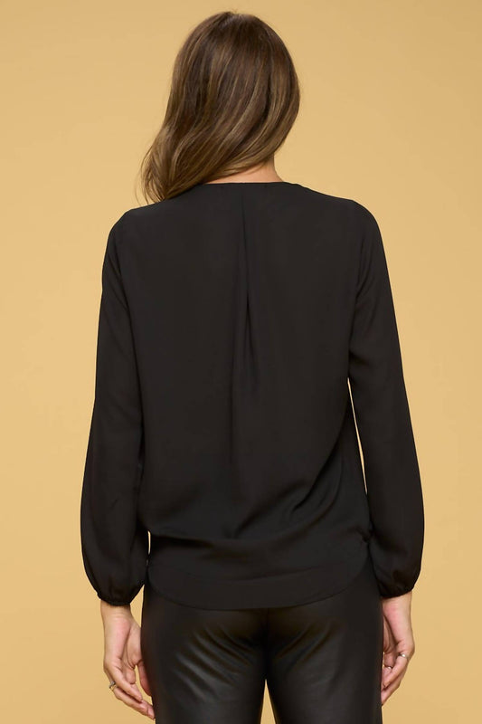 Solid Long Sleeve Surplice Top