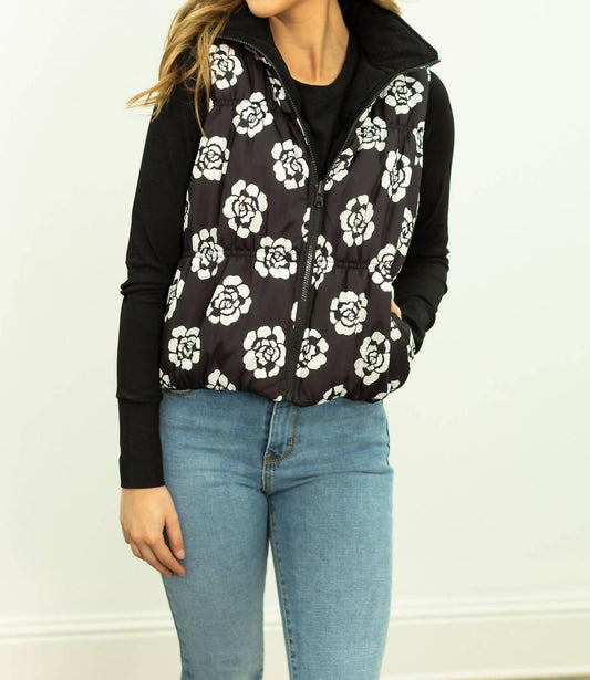 Southern Grace - Gillian Reversible Black And Floral Puffer Vest