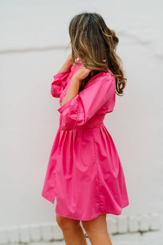 Jade - Lace Trim Cinch Waist Dress