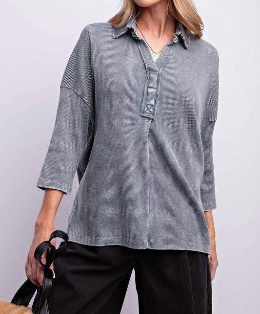Easel - Washed Thermal Boxy Top