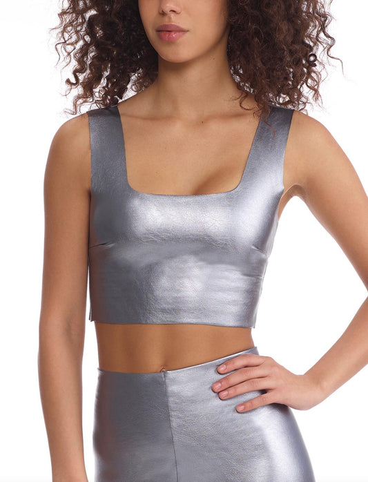 Commando - Women's Faux Leather Squareneck Crop Top