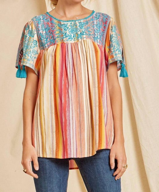 Andree By Unit - Embroidered Serape Babydoll Top