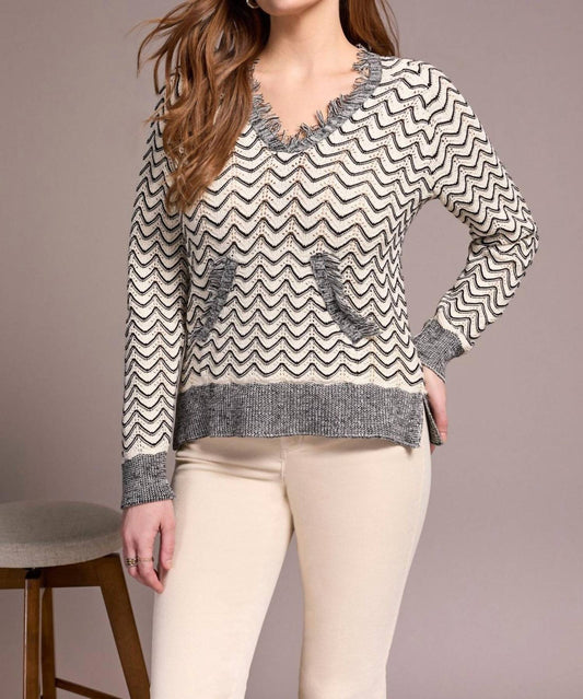 Tribal - Long Sleeve Hooded Sweater With Fringe Detail