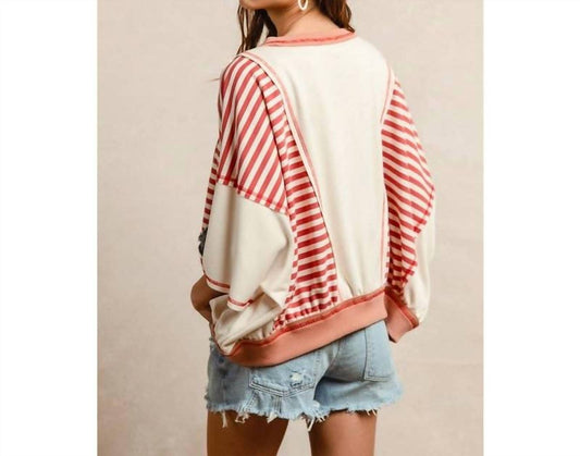 Bibi - Washed Denim U.s.a. Patchwork Stripe Top