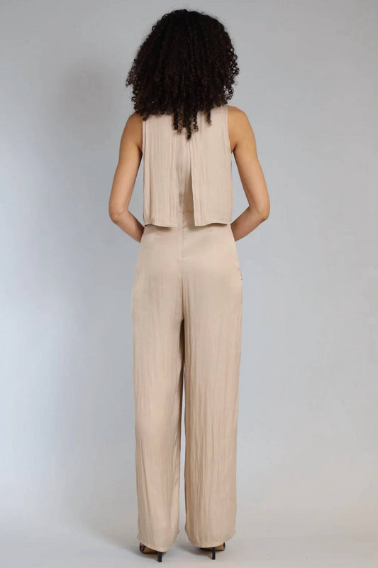 Lola & Sophie - Vintage Satin Tiered Ruffle Jumpsuit