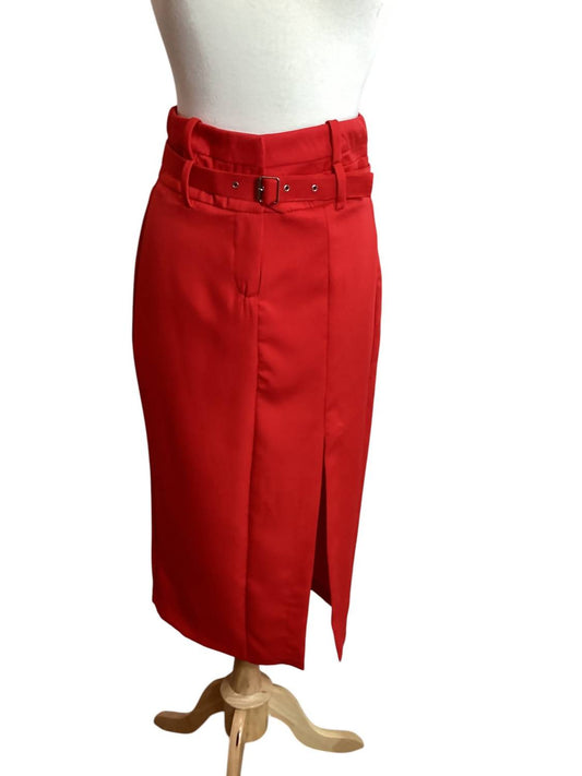 Tea & Cup - Women's High Rise Side Slit Belted Skirt