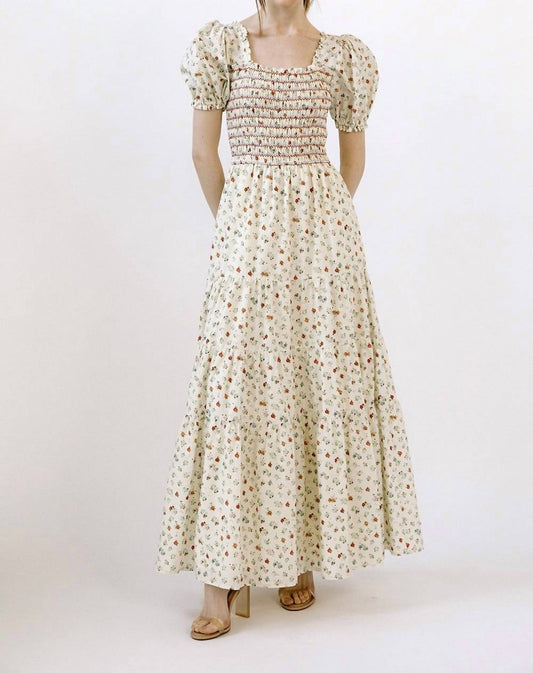 Storia - Mable Cotton Floral Smocked Tiered Boho Prarie Maxi Dress