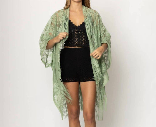 Judson & Co. - Floral Lace Fringe Boho Kimono Wrap Shawl Cover Up