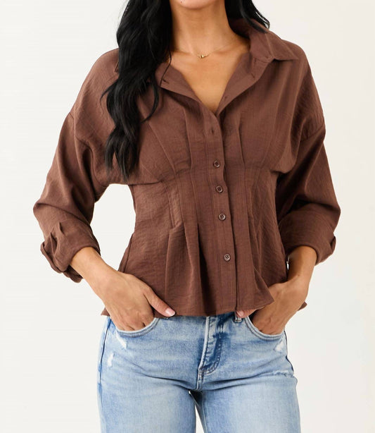 Entro - Button Down Long Sleeve Pleated Top