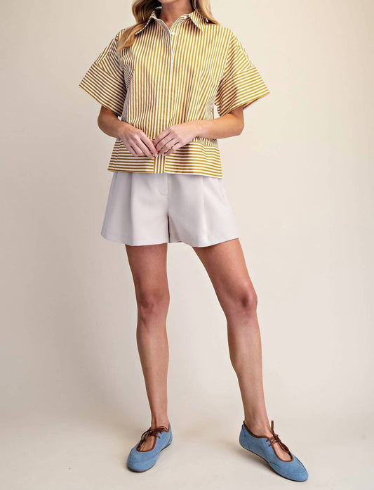 Glam - Neck Band Short Sleeve Button Down Top