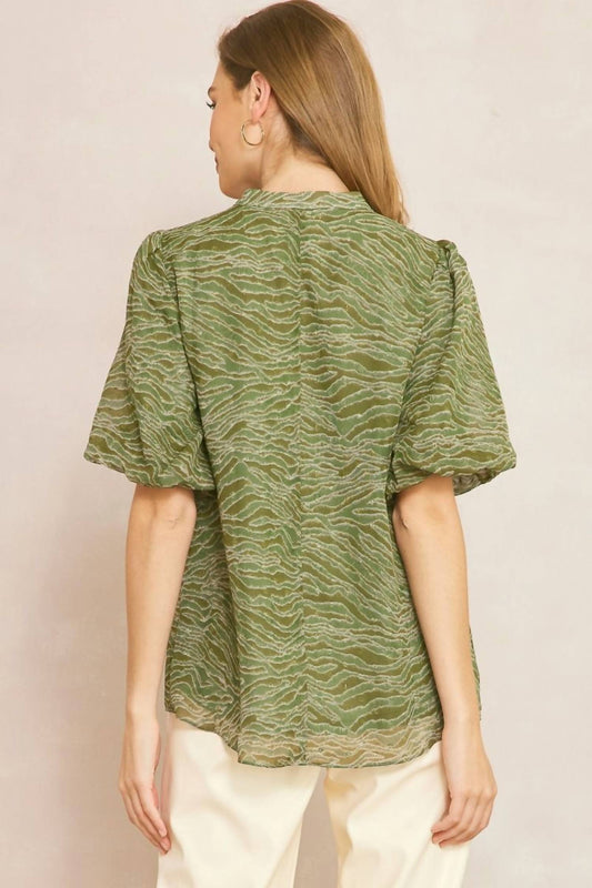 Entro - Bubble Sleeve V-Neck Top