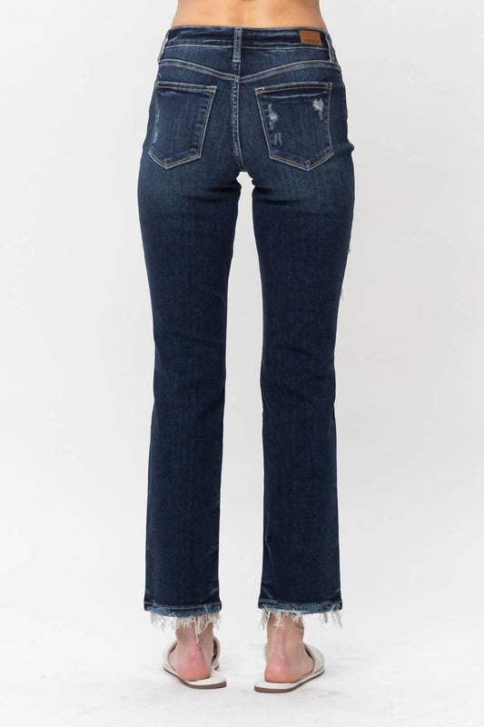 Judy Blue - Mid Rise Ripped Straight Denim Jeans