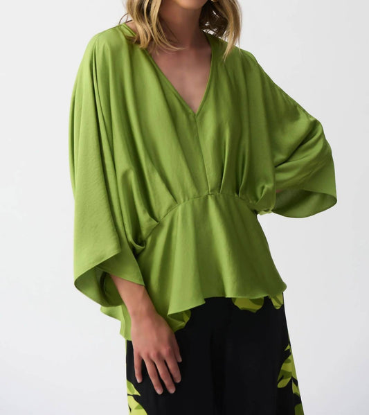 Joseph Ribkoff - V-neck Pleated Satin Peplum Top