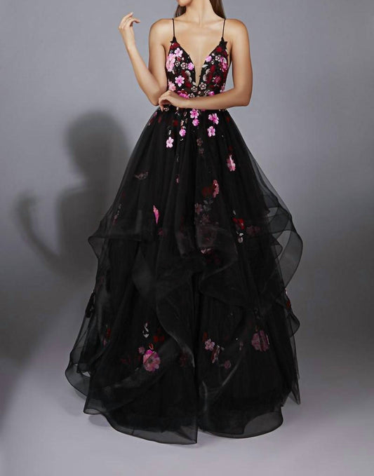 Alyce Paris - Flounce Skirt Floral Sequin Dress