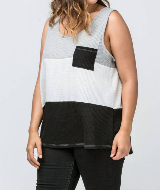 Entro - Color Block Waffle Knit Tank Top