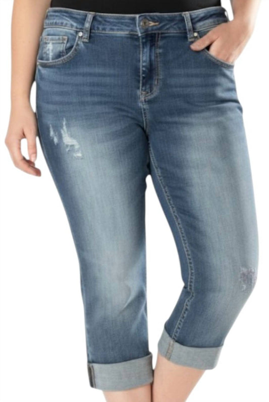 Grace In La - Women's Distressed Cuffed Denim Capris