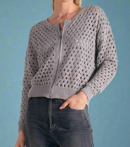 Elan - Open Knit Zip Up Sweater
