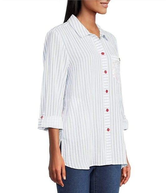 Multiples - Sequin Pocket Long Sleeve Button Shirt