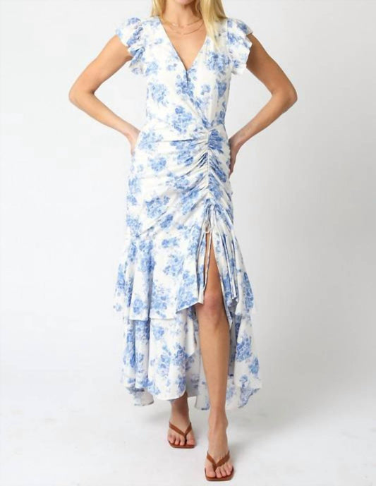 Olivaceous - Cinched Ruffle Maxi Dress