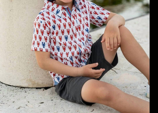 Tuktuk Designs - Boys Lobsters Short Sleeve Shirt
