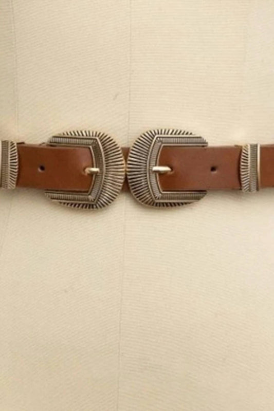 Leto - Women's Double Buckle Vegan Leather Western Style Belt