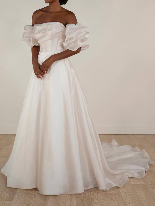 Stella York - Princess Puff Sleeve Organza Ballgown Wedding Dress