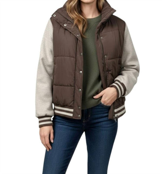 Mystree - Mixed Media Snap Button Puffer Jacket