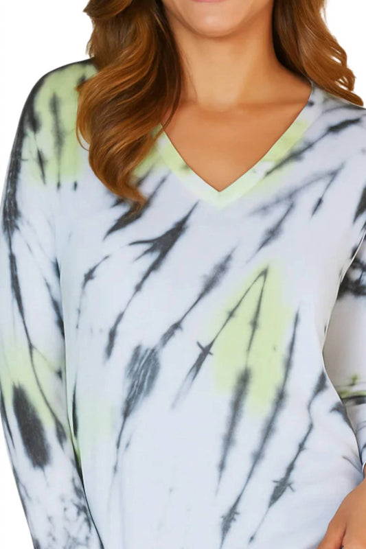 French Kyss - Marble Wash Long Sleeve V-Neck Top