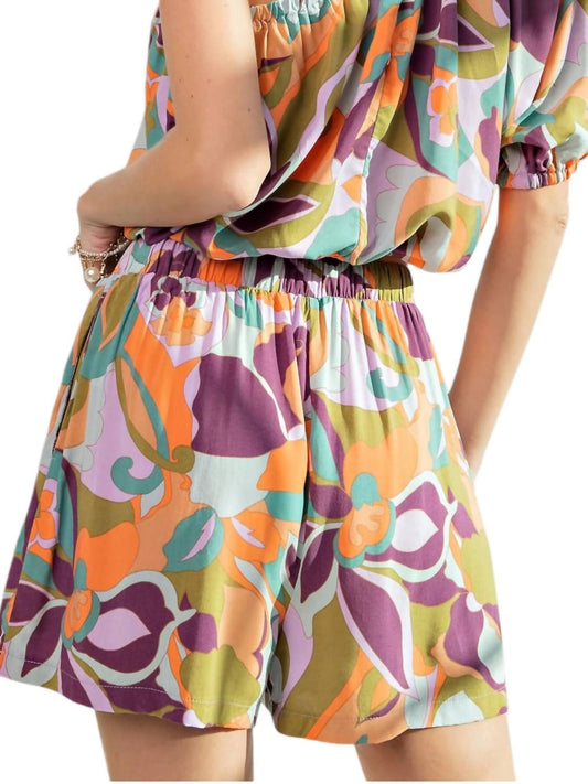 Easel - Retro Vibe Print Drawstring Shorts