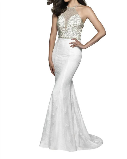 Blush Prom - Beaded Lace Halterneck Gown