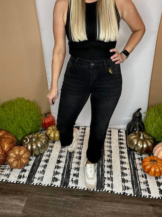 Risen - Mid Rise Raw Edge Hem Straight Jeans