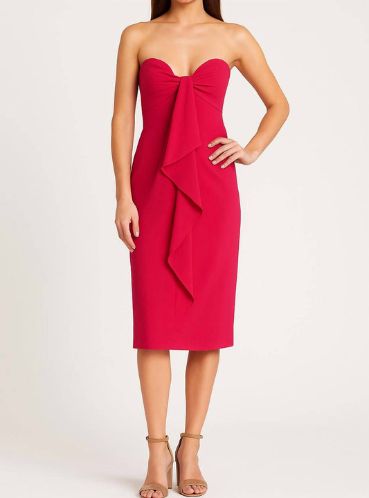 Bcbgmaxazria - Strapless Sweetheart Ruffle Front Midi Dress